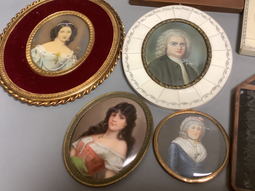 Eleven various framed portrait miniatures